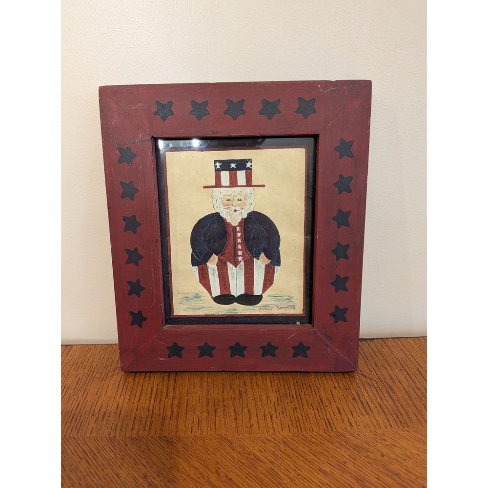Vintage Julie Snyder Folk Art Uncle Sam 9"x8" Country Cottage Core